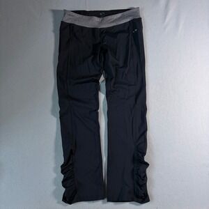 C9 Champion Womens Black Ruched Hem Yoga Pants Large Gray Waistband Activewear
